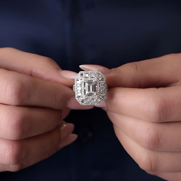 Emerald-Cut CZ Statement Ring Gold-Plated Silver - Image 2