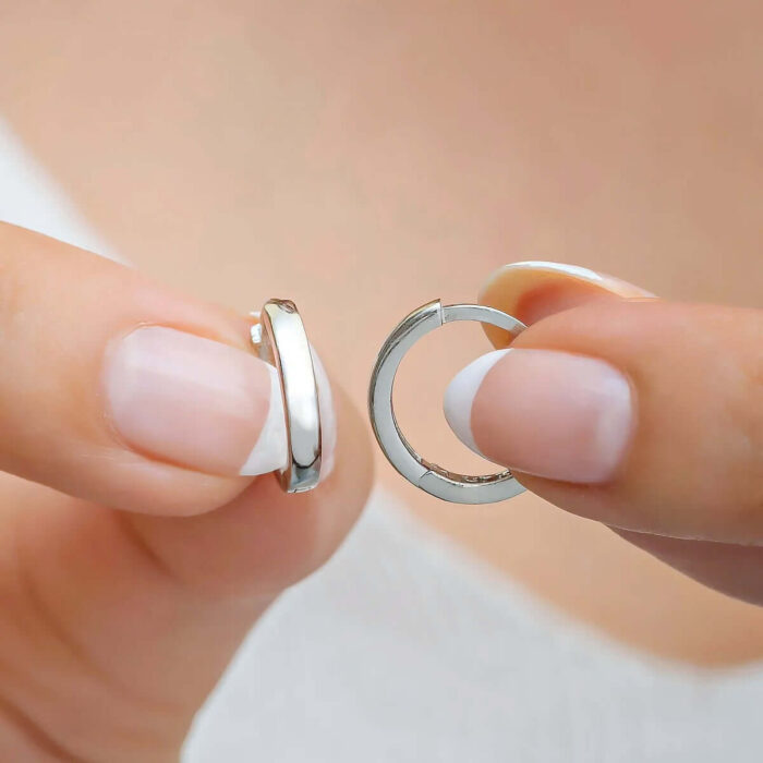 Simple Huggies Sterling Silver Small Hoop Earrings - Image 3