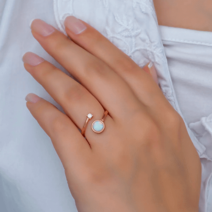 White Opal Dainty Open Wrap Ring Silver Jewelry - Image 2