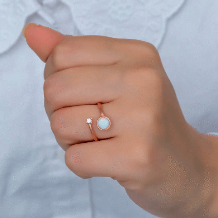White Opal Dainty Open Wrap Ring Silver Jewelry - Image 3