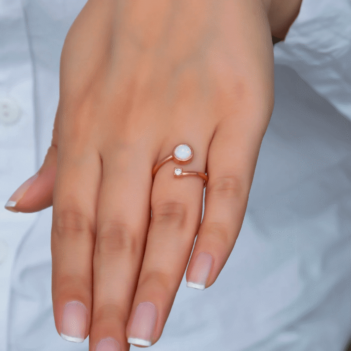 White Opal Dainty Open Wrap Ring Silver Jewelry - Image 4