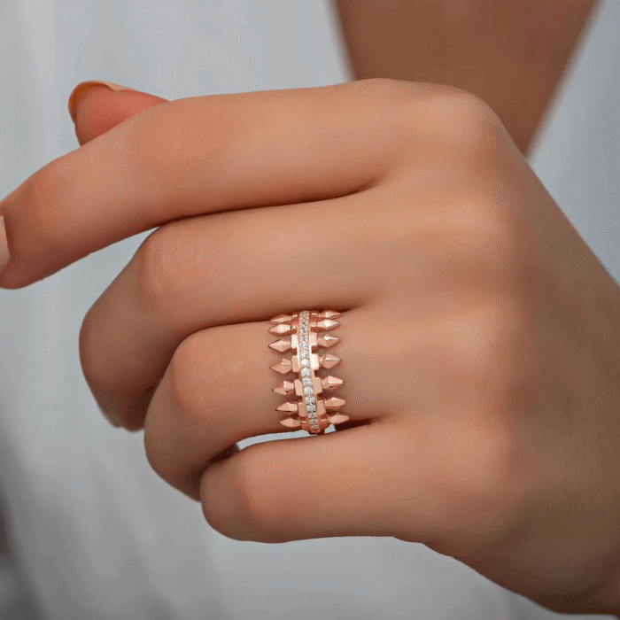 Spike Ring with Pave Zircon Trendy Silver Jewelry - Image 3