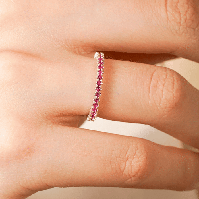 Single Row Mixed Colors Zircon Stone Eternity Silver Ring - Image 14