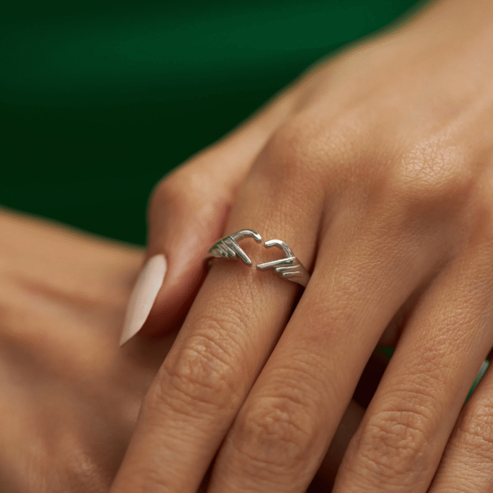 Hand Heart Gesture Ring 925K Silver Creative Jewelry - Image 3
