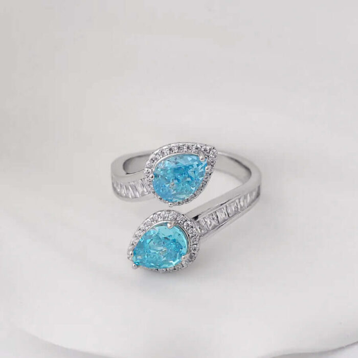S925 Sterling Silver Pear-Shaped Royal Blue Gem Ring - Image 6