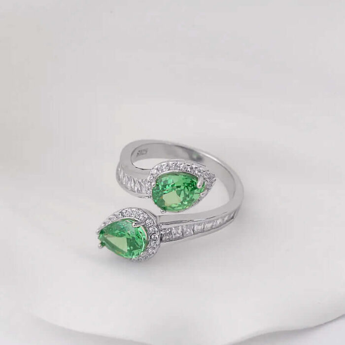 S925 Sterling Silver Pear-Shaped Royal Blue Gem Ring - Image 8
