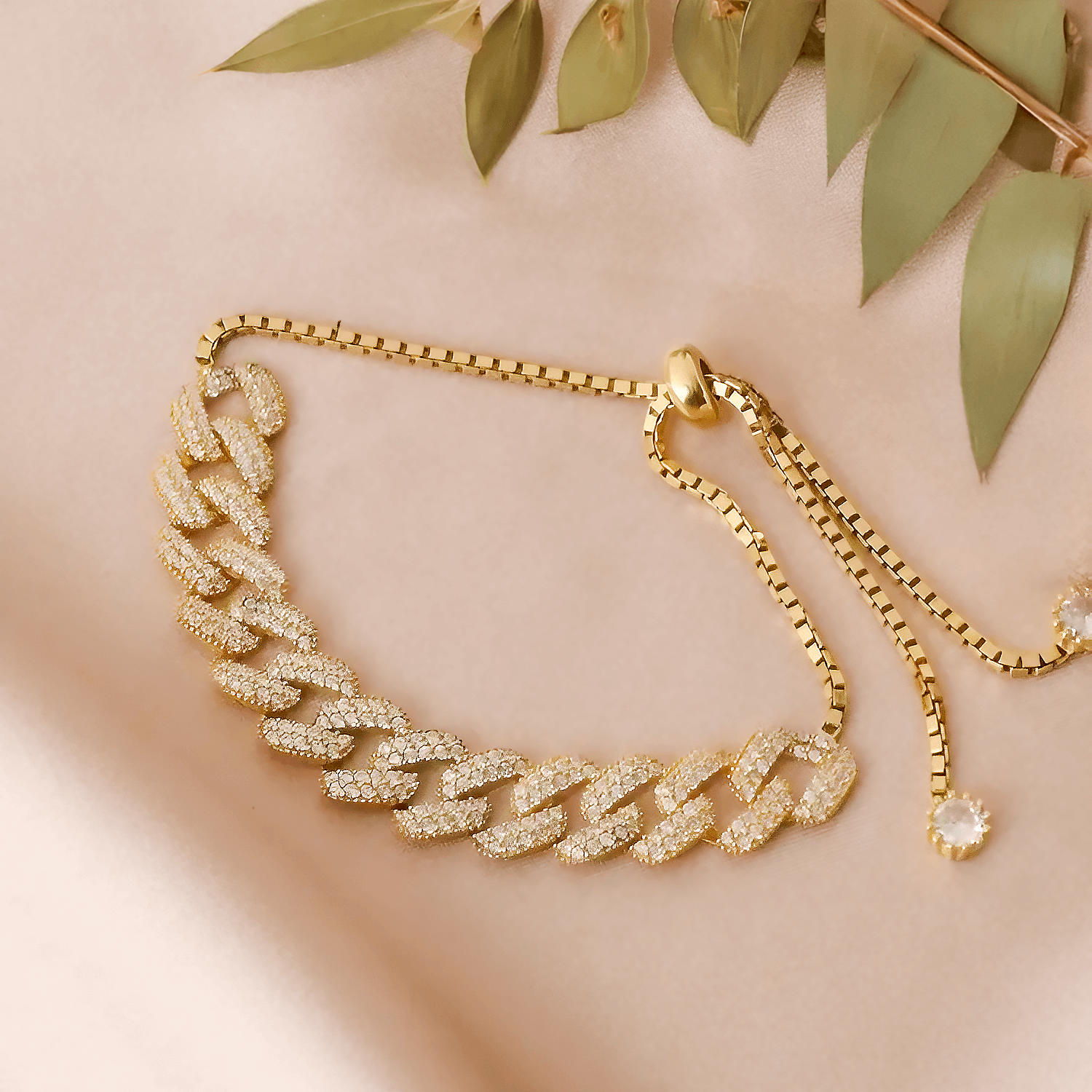 Stone Studded Cuban Link 925 Silver Chain Bracelet - Image 4