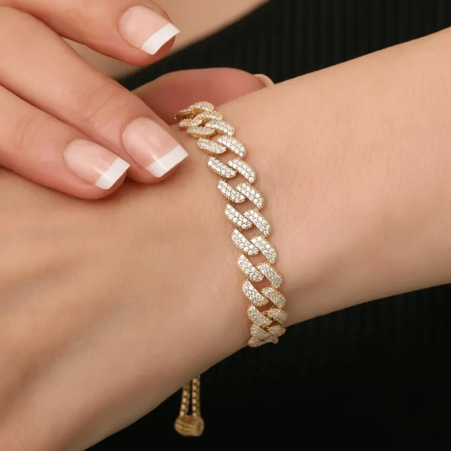 Stone Studded Cuban Link 925 Silver Chain Bracelet - Image 2