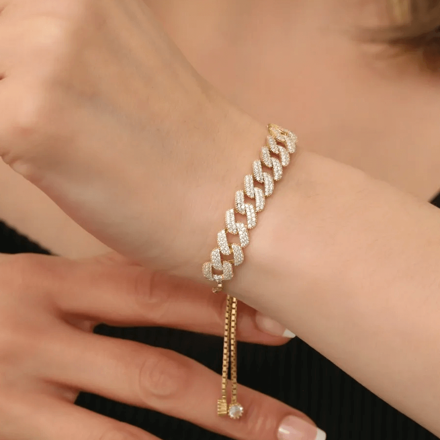Stone Studded Cuban Link 925 Silver Chain Bracelet - Image 3