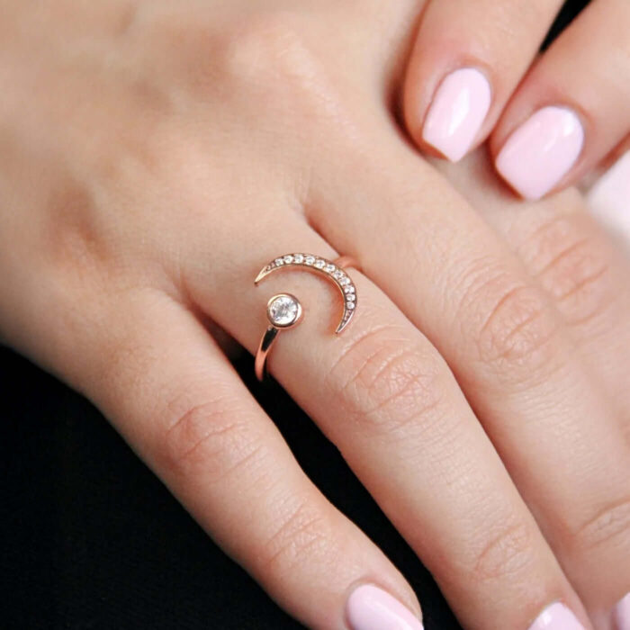Zirconia Diamonds Crescent Moon Open Ring - Image 3
