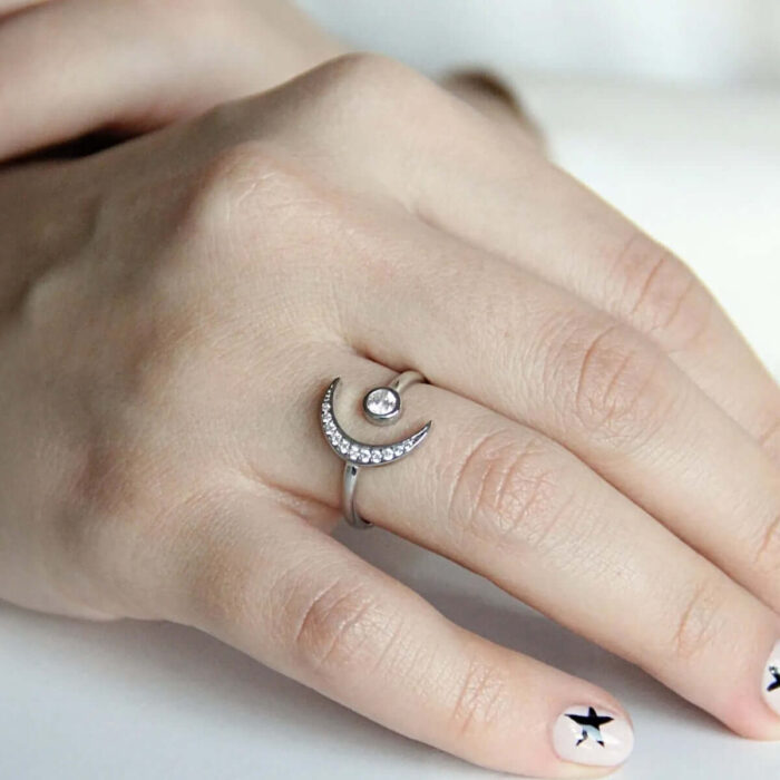 Zirconia Diamonds Crescent Moon Open Ring - Image 6