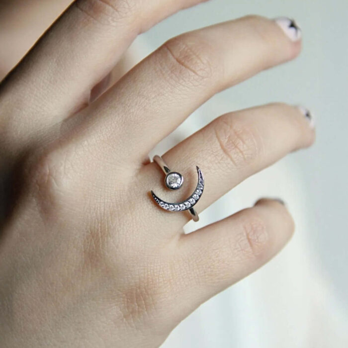 Zirconia Diamonds Crescent Moon Open Ring - Image 7
